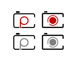 Line Art Camera Photography with Initial Letter P in the Lens