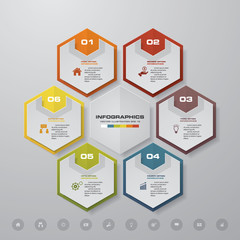 Modern 6 steps process. Simple&Editable abstract design element. EPS10.