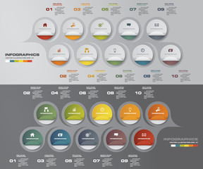 10 steps Timeline infographic element. 10 steps infographic, vector banner can be used for workflow layout, diagram,presentation, education or any number option. EPS10.