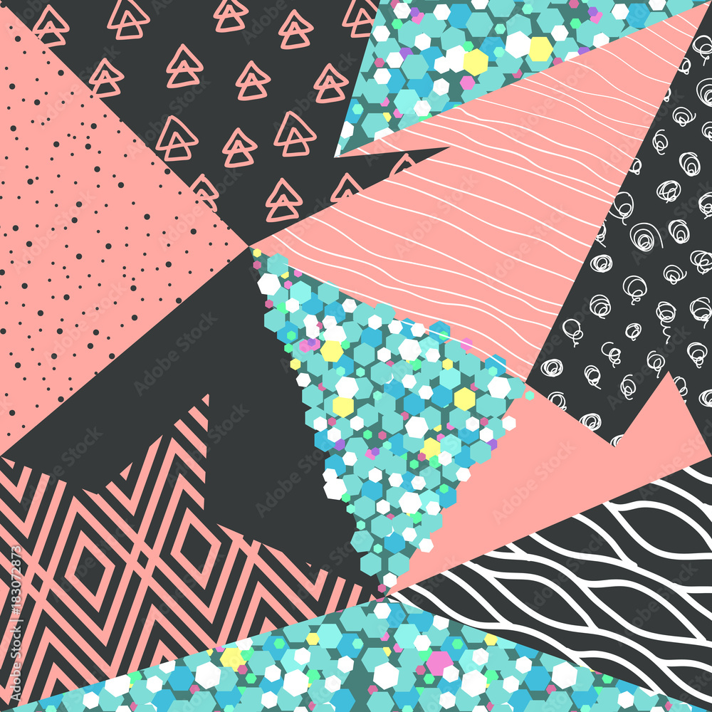Poster abstract memphis seamless pattern with geometric shapes. hipster background with triangles. vintage 
