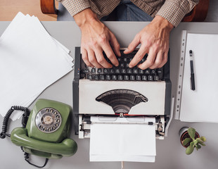 Vintage office with typewriter and green telephone