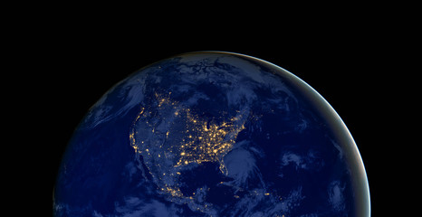 United States of America lights during night as it looks like from space. Elements of this image...