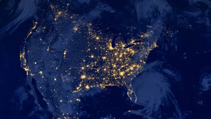 Washable wall murals United States United States of America lights during night as it looks like from space. Elements of this image are furnished by NASA