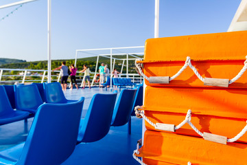 Life rafts on the deck of ferry boat