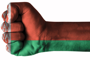 Fist painted in colors of Belarus flag, fist flag, country of Belarus © rauf