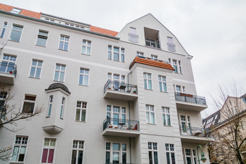 typical building in berlin, friedrichshain with grey facade