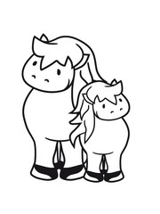 2 mama papa familie vorne kleines süßes niedlich pony fohlen junges baby kind comic clipart cartoon pferd