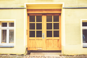 Fototapeta na wymiar Double natural wood entrance door
