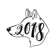 2018 - Year of the Dog. Chinese sign of zodiac graphic design. Hand drawn typography design. 