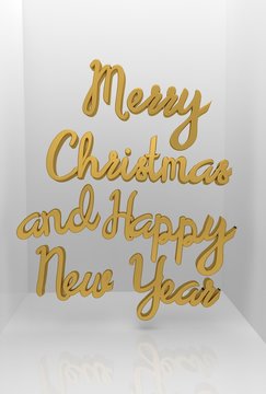 Merry Christmas and Happy New Year 3D text 