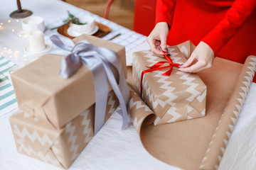 Packing of the christmas presents on a white background