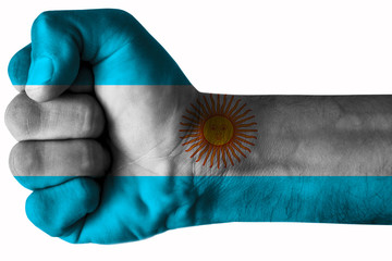 Fist painted in colors of Argentinian flag, fist flag, country of Argentinian