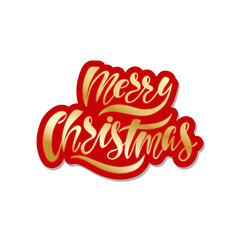2135644 Merry Christmas. Hand drawn calligraphy text. Holiday typography design. Red and gold christmas greeting card. Vector illustration EPS10