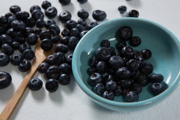 Blueberries in a bowl on white background