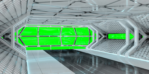 Spaceship bright interior with 3D rendering