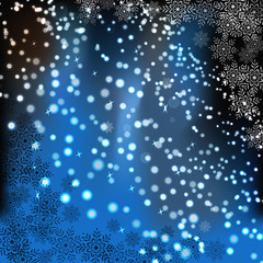 Vector abstract winter dark blue background with snowflak pattern and radiance.