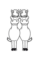 2 freunde team paar groß vorne kleines süßes niedlich pony fohlen junges baby kind comic clipart cartoon pferd