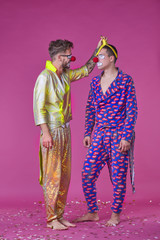 Clowns in pajamas background isolated