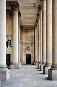 stone columns and portico of leeds town hall in west yorkshire