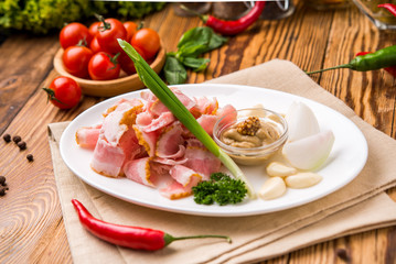 smoked fat bacon with parsley