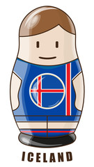 Vector illustration. Football tournament 2018. Flag of Iceland. logo for the summer soccer championship. Russian nesting doll.