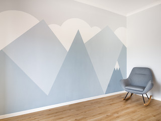Modern scandinavian style design mural painted room