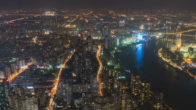 Timelapse of Shanghai urban skyline at night