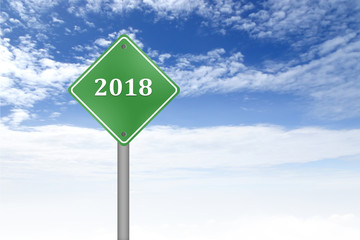 A green notification image with a 2018 number with a blue sky background