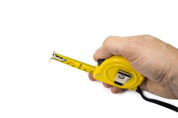 Tape measuring tool meter on the white background