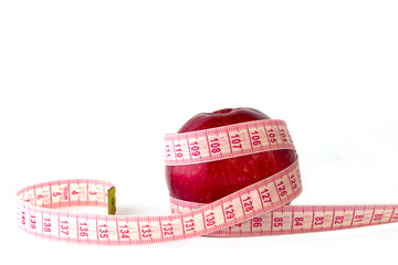 Red apple on which a meter
