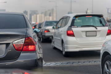 Obraz na płótnie Canvas traffic jam with row of cars on toll way
