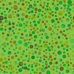Watercolor confetti seamless pattern. Hand painted stunning circles. Watercolor confetti circles. Light green scattered circles pattern. 107.