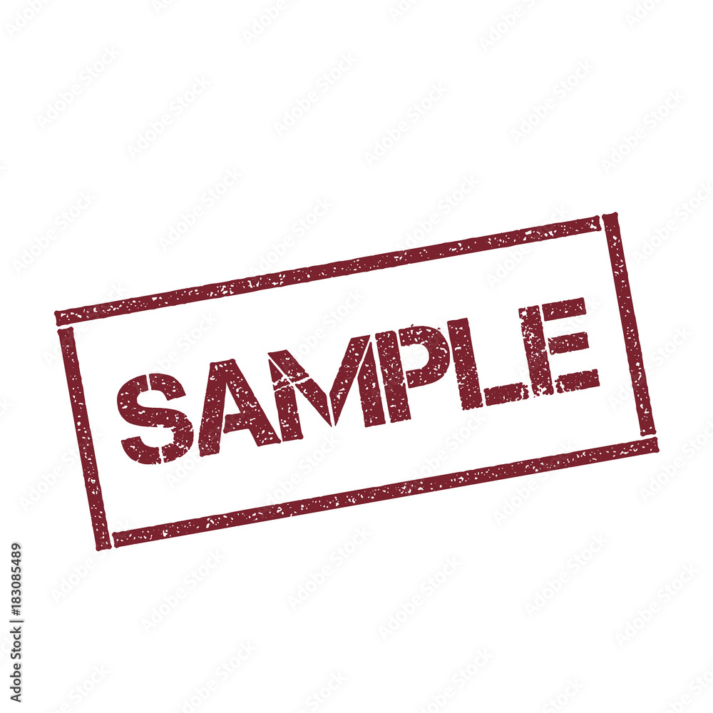 Poster sample rectangular stamp. textured red seal with text isolated on white background, vector illustrat