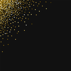 Gold glitter. Left right corner with gold glitter on black background. Curious Vector illustration.