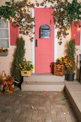 The fall of the house with autumn decorations