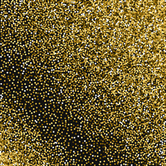 Round gold glitter. Random scatter with round gold glitter on black background. Exquisite Vector illustration.