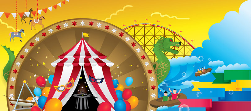 Vector Illustration of amusement park with fantasy theme.