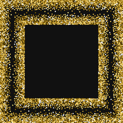 Round gold glitter. Square scattered frame with round gold glitter on black background. Outstanding Vector illustration.