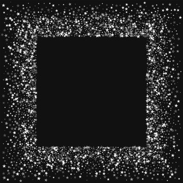 Amazing falling stars. Square messy frame with amazing falling stars on black background. Terrific Vector illustration.