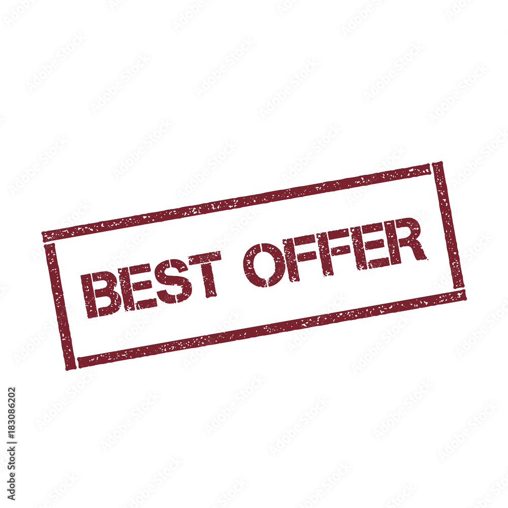 Poster best offer rectangular stamp. textured red seal with text isolated on white background, vector illus