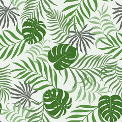 Tropical background with palm leaves. Seamless floral pattern. Summer vector illustration