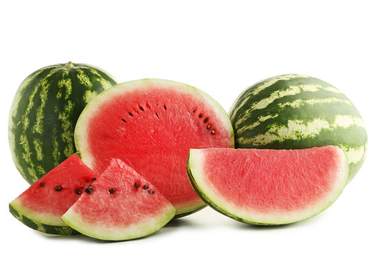 Slices of watermelons isolated on white background