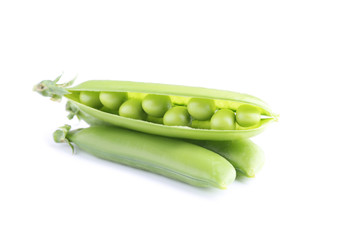 Fresh green peas isolated on white