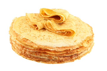 Heap of pancakes isolated on white background