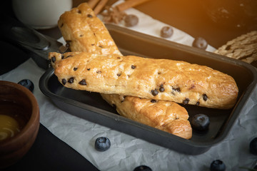 Bread with chocolate and fresh blueberry