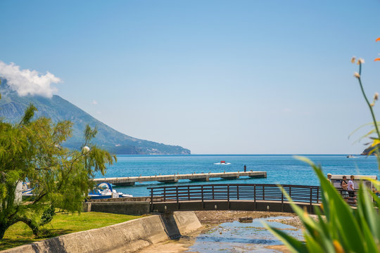MONTENEGRO, BUDVA - MAY 30/2017: tourists walk along the embankment visiting the sights.
