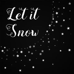 Let it snow greeting card. Random falling stars background. Random falling stars on red background.cute vector illustration.