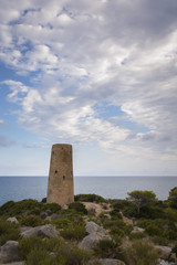 Fototapeta na wymiar Torre de La Corda en la Sierra de Irta, junto al mar Mediterráneo. Orpesa. Castellón. España