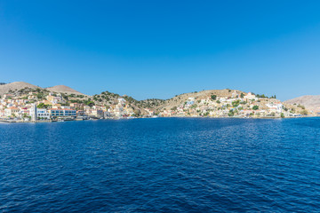 Fototapeta na wymiar view of Simi Island, one of the smaller holiday islands in the Dodecanese group near the Turkish coast north of Rhodes, Greece