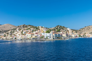 Fototapeta na wymiar view of Simi Island, one of the smaller holiday islands in the Dodecanese group near the Turkish coast north of Rhodes, Greece